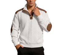 Gefomuofe Polo para hombre Stretch Slim Fit Camiseta Manga Larga Jersey Punto Patrón Trenzado Suéter Ligero Tiempo Libre Suéter de Punto Fino Parte Superior Monocolor, Blanco, M