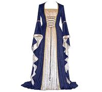 Gefomuofe Ropa medieval para mujer, vestido medieval, manga trompeta, cuello en V, gótico, rockabilly, vestido renacentista, vestido de princesa victoriana, vestido de Halloween, carnaval, azul, M