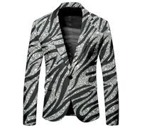 Gefomuofe Sakko Chaqueta de traje de leopardo para hombre, a rayas, con un botón, corte ajustado, chaqueta de solapa, chaqueta de otoño, vintage, chaqueta de entretiempo, chaqueta con bolsillo