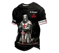Gefomuofe St Georges Day Tshirt Herren George Patriotische Grafik Tee Top Kurzarm Rundhals Tops leichte atmungsaktiv Sommershirt Regular Fit Freizeithemd, C negro., M
