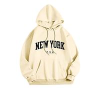 Gefomuofe Sudadera con capucha para hombre con estampado de letras de New York USA con bolsillos, patchwork, sudadera con capucha, sudadera con capucha, chaqueta para exteriores, beige, XL