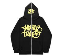 Gefomuofe Sudadera con capucha para hombre Minus Two Cargo Y2K Hip Hop con bolsillo canguro, manga larga, multicolor, sudadera deportiva de calle, unisex, con capucha, amarillo, M