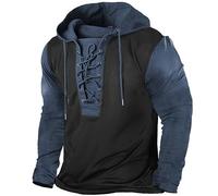 Gefomuofe Sudadera vintage para hombre, estilo gótico, punk, manga larga, con cordón, con capucha, steampunk, gótico, manga larga, para caballero, medieval, jersey, vendaje, piel, A azul., S