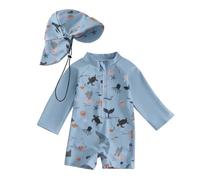 Gefomuofe Traje de baño para bebé y niño, manga larga, con sombrero para niños, de una pieza, protección UV, traje de baño para bebé, traje de baño para niños, con cremallera, mono de playa de 0 meses