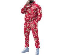 Gefomuofe Traje de Navidad para hombre, cálido, divertido, traje de Navidad, pantalones de chándal con capucha, 2 piezas, traje de entrenamiento, ropa festiva, 01 rojo., XXL