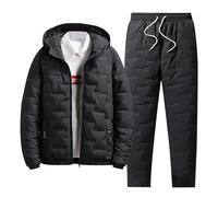 Gefomuofe Traje de ocio para hombre de algodón grueso, chándal de invierno cálido con forro de dos piezas, chaqueta con capucha y pantalones deportivos, ropa de calle