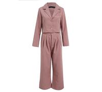 Gefomuofe Traje de pantalón para mujer, conjunto de dos piezas, elegante, chaqueta corta, pantalón, pantalón blazer de 2 piezas, monocolor, oficina, ocio, manga larga, ropa de trabajo, rojo, 3XL