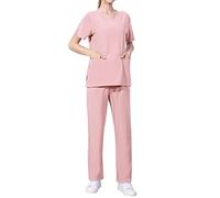 Gefomuofe Traje de trabajo para mujer, traje de cuidado médico, medicina, doctor, uniforme, casaca superior con pantalón, ropa profesional médica, casaca + pantalón conjunto, ropa profesional, Rosa
