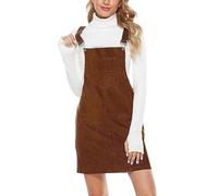 Gefomuofe Vestido de peto para mujer, de pana y línea A, minivestido, vestido de tirantes ajustable con bolsillos, vestido de pana de color sólido, vestidos de invierno, suelto, vestido informal