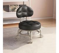 GeFSDOU Exquisito taburete de cuero pequeño móvil y giratorio para cambiar zapatos con respaldo, taburete de polea para sala de estar
