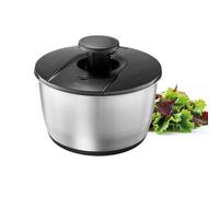 GEFU Centrifugadora de ensalada Push IT de 25 cm de diámetro, cuenco de acero inoxidable de 5 l, mecanismo de empuje y botón de parada, apto para lavavajillas, base de silicona antideslizante