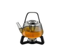 GEFU CHAVELLE Tetera con calientaplatos de 1,2 l - soplado a mano, vidrio de borosilicato, filtro de té de acero inoxidable, hierro fundido, apto para lavavajillas