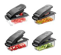 GEFU Cortador de dados y bolígrafos con recipiente, 3 insertos para dados, bolígrafos y discos, cuchillas de acero inoxidable, antideslizantes, 1000 ml, apto para lavavajillas