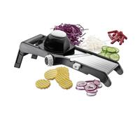 GEFU Cortador de verduras LAOLA | Grosor de corte ajustable 1 - 9 mm | Juliana y corte ondulado | Acero inoxidable, pies antideslizantes, soporte de seguridad, apto para lavavajillas