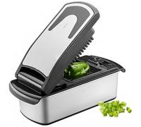 GEFU TREPPO 2.0 Cortador de lápices de acero inoxidable, 1 L, 3 insertos para dados, bolígrafos y discos, recipiente colector antideslizante, apto para lavavajillas