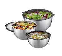 GEFU Juego de cuencos Mondi con tapa, 1 l, 2,5 l y 4,5 l, acero inoxidable, ensaladera, cuenco para servir, cuenco de cocina, apilable