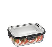 GEFU Milo - Fiambrera inteligente con control de frescura y conservas mediante aplicación, de cristal con sellado de silicona y cierre de clic, recipiente para alimentos, 1000 ml, rectangular
