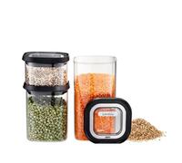 GEFU PANTRY - Juego de 3 tarros de cristal con tapa hermética | Tarros de almacenamiento de alimentos herméticos con 9 etiquetas, apilables y aptos para lavavajillas