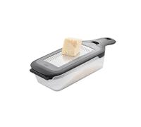 GEFU Rallador de cocina Rallador de cocina con 2 insertos de rallador, rallador fino y grueso para queso, verduras, especias y chocolate - Acero inoxidable cortado con láser, recipiente colector