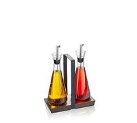 GEFU 34656 Aceitera, Acero Inoxidable de Alta Calidad, Superficie Negra, Madera de Acacia, Vidrio de borosilicato, plástico