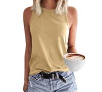 GeGekoko Camiseta de tirantes para mujer, básica, de verano, cuello redondo, sin mangas, sexy, blusa, caqui, M