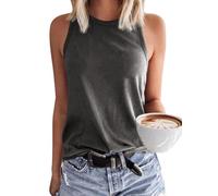 GeGekoko Camiseta de tirantes para mujer, básica, de verano, cuello redondo, sin mangas, sexy, blusa, gris, S