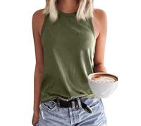 GeGekoko Camiseta de tirantes para mujer, básica, de verano, cuello redondo, sin mangas, sexy, blusa, Verde militar., S