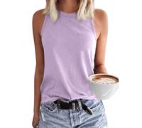 GeGekoko Camiseta de tirantes para mujer, básica, de verano, cuello redondo, sin mangas, sexy, blusa, violeta claro, M