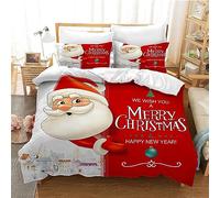 Gegeryozer Funda Nórdica Navideña 135×200 cm,Juego de Ropa de Cama Navideña, Juego Rojo Alce de Papá Noel de 3 Piezas, Adecuado para Niños, Niños y Niñas (C4)