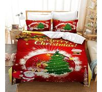 Gegeryozer Funda Nórdica Navideña 135×200 cm,Juego de Ropa de Cama Navideña, Juego Rojo Alce de Papá Noel de 3 Piezas, Adecuado para Niños, Niños y Niñas (C5)