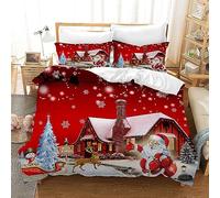 Gegeryozer Funda Nórdica Navideña 135×200 cm,Juego de Ropa de Cama Navideña, Juego Rojo Alce de Papá Noel de 3 Piezas, Adecuado para Niños, Niños y Niñas (C3)