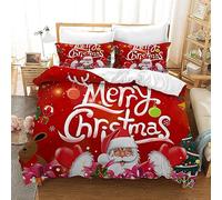 Gegeryozer Funda Nórdica Navideña 135×200 cm,Juego de Ropa de Cama Navideña, Juego Rojo Alce de Papá Noel de 3 Piezas, Adecuado para Niños, Niños y Niñas (C6)