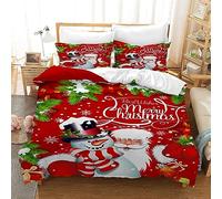 Gegeryozer Funda Nórdica Navideña 220×240 cm,Juego de Ropa de Cama Navideña, Juego Rojo Alce de Papá Noel de 3 Piezas, Adecuado para Niños, Niños y Niñas (C7)