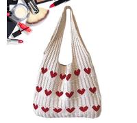 Gehäkelte Strandtasche | Gestrickte, Faltbare Boho-Herztasche | Gestrickte Tragetasche | Für Reisen, Urlaub, Alltag, Schule Und Sport