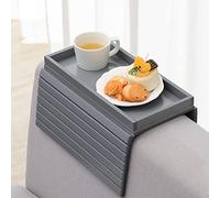 GEHE Bandeja para reposabrazos de sofá de bambú natural, mesa de bandeja de sofá para sofá, mesa antideslizante para sofá, soporte para tazas para aperitivos, teléfono, control, tazas, flexible y