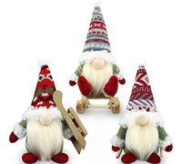 Gehydy Gnomo Navidad Decoración Juego de 3 Trineo Navideñas Christmas Decor para Hogar Casa 18cm - Rojo