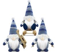 Gehydy Gnomo Navidad Decoración Juego de 3 Trineo Navideñas Christmas Decor para Hogar Casa 19cm - Azul