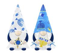 Gehydy Juego de 2 gnomos de Hanukkah Janucá decoración navideña hecha a mano escandinava Tomte decoración de Navidad para el hogar, cocina, bandeja escalonada, blanco y azul marino