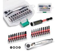 Geinxurn Juego de 22 piezas de trinquete y destornillador de brocas, puntas magnéticas de acero S2 de 1 pulgada con base, soporte de brocas de impacto y mini llave con caja de almacenamiento