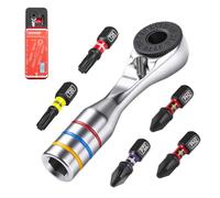 GEINXURN Juego de carraca de 72 dientes, 1/4 pulgadas, llave de carraca para espacios estrechos, carraca para puntas con puntas PH2/PZ2/T20/T25, todo en caja deslizante, para reparación y bricolaje