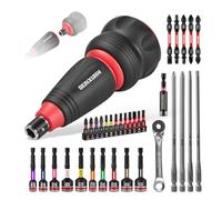 Geinxurn Juego de destornilladores de 35 piezas con mango corto 2 en 1 de carraca, punta de destornillador de impacto, mini llave de carraca, llave universal, portapuntas y llave de tubo