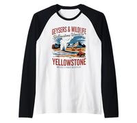 Géiser - Vintage Yellowstone Nature - Parques Nacionales Camiseta Manga Raglan