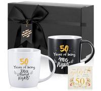 Geiserailie 2 Tazas de Cerámica para Parejas 50 Years Mr and Mrs con Carta Divertidas para Navidad Cajas de Regalo Negras para Bodas Compromisos Aniversarios San Valentín 380 ml (Elegante)