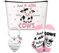 Geiserailie 3 llaveros divertidos para amantes de las vacas, regalo para mujeres, bolsa de maquillaje, calcetín, vaca que ama vacas, llavero de vaca, regalo para amantes de los animales, Negro, rosa,