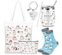 Geiserailie 5 piezas de regalos de Navidad para amantes de los conejillos de indias para mujeres, incluye bolsa de mano Just a Girl Who Loves Cobayas, bolsa de maquillaje, llavero, vaso de animales