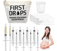 Geiserailie Juego de 100 colectores de calostro que incluye 100 jeringas de 1 ml/3 ml de colector de leche materna estéril sellado, sin aguja, 100 calcomanías, 1 taza medidora, colección de calostro,