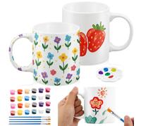 Geiserailie Kit de Pintura de Tazas Pinta Tu Propia Taza DIY Tazas para Pintar 2 de Cerámica en Blanco 12 Pinturas de Colores Regalo Divertido para Pascua Cumpleaños(Estilo Clásico)