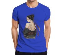 Geisha Anime Girl Japonesa Caligrafía Hombre Camiseta, azul, XL