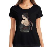 Geisha Anime Girl Japonesa Caligrafía Mujer Camiseta, Negro , L
