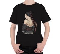 Geisha Anime Girl Japonesa Caligrafía Niños Camiseta, Negro , 140